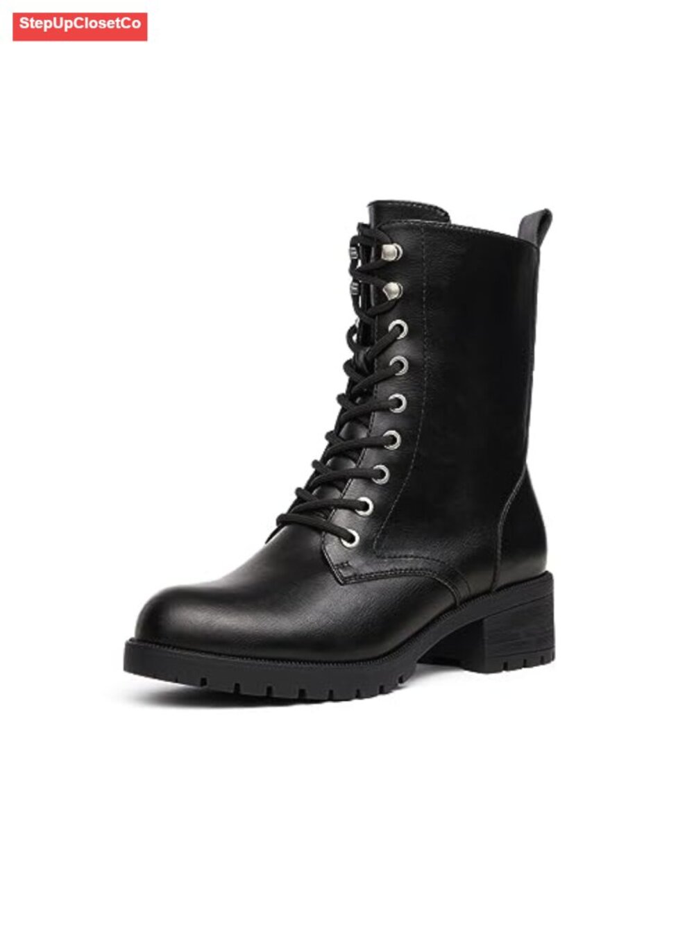 Women's Lace-Up Combat Boots Mid-Calf Faux Leather Winter Boots